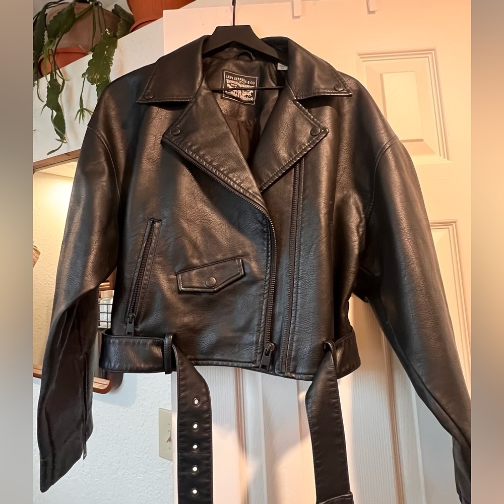 Levis belted crop moto jacket